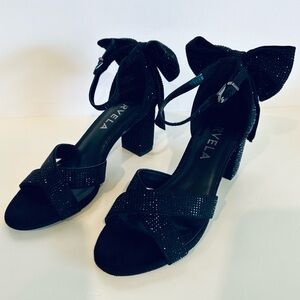 Carvela Black Crystal-Embellished Heels with Large Bow, Size 39 (US 8-8.5)